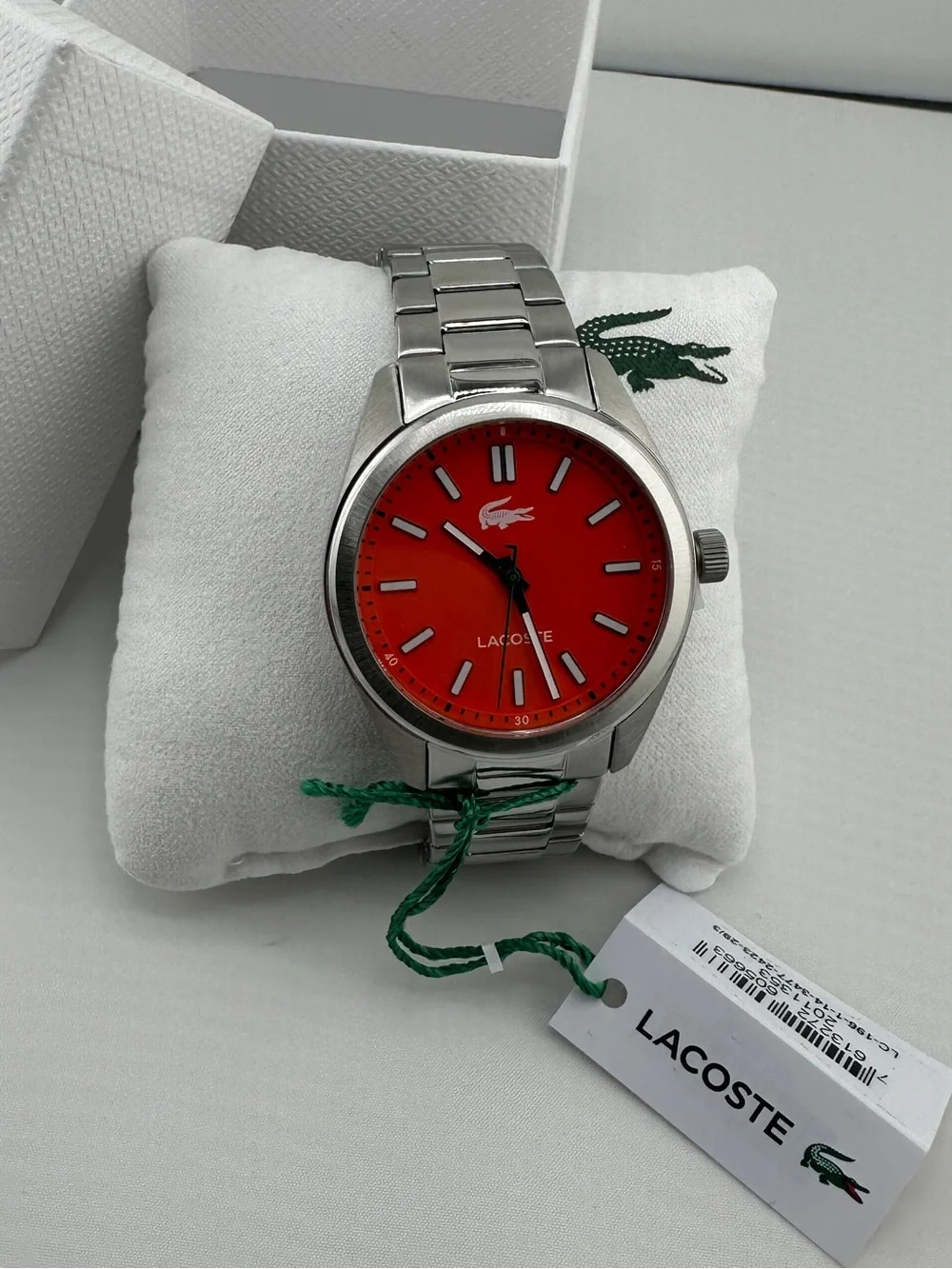 Lacoste Silver Stainless Steel Watch with Orange Dial